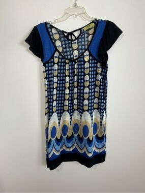 Orion London Blue and Black Geometric & Dot Print Dress